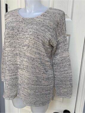 J. Jill Knit Tunic Sweater Cream Gray Textured stripes casual sz L